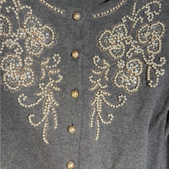 Gorgeous Embellished Gray Cardigan Sweater Anthropologie - Picture 5 of 16